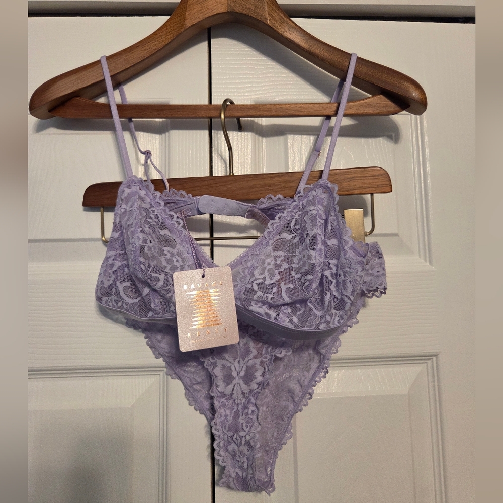 Savage X Fenty Lace Lingerie Set in Lavender - NWT top (S), NWOT panty (M)